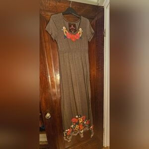 Embroidered Heather Brown Maxi Dress By Johnny Was LA